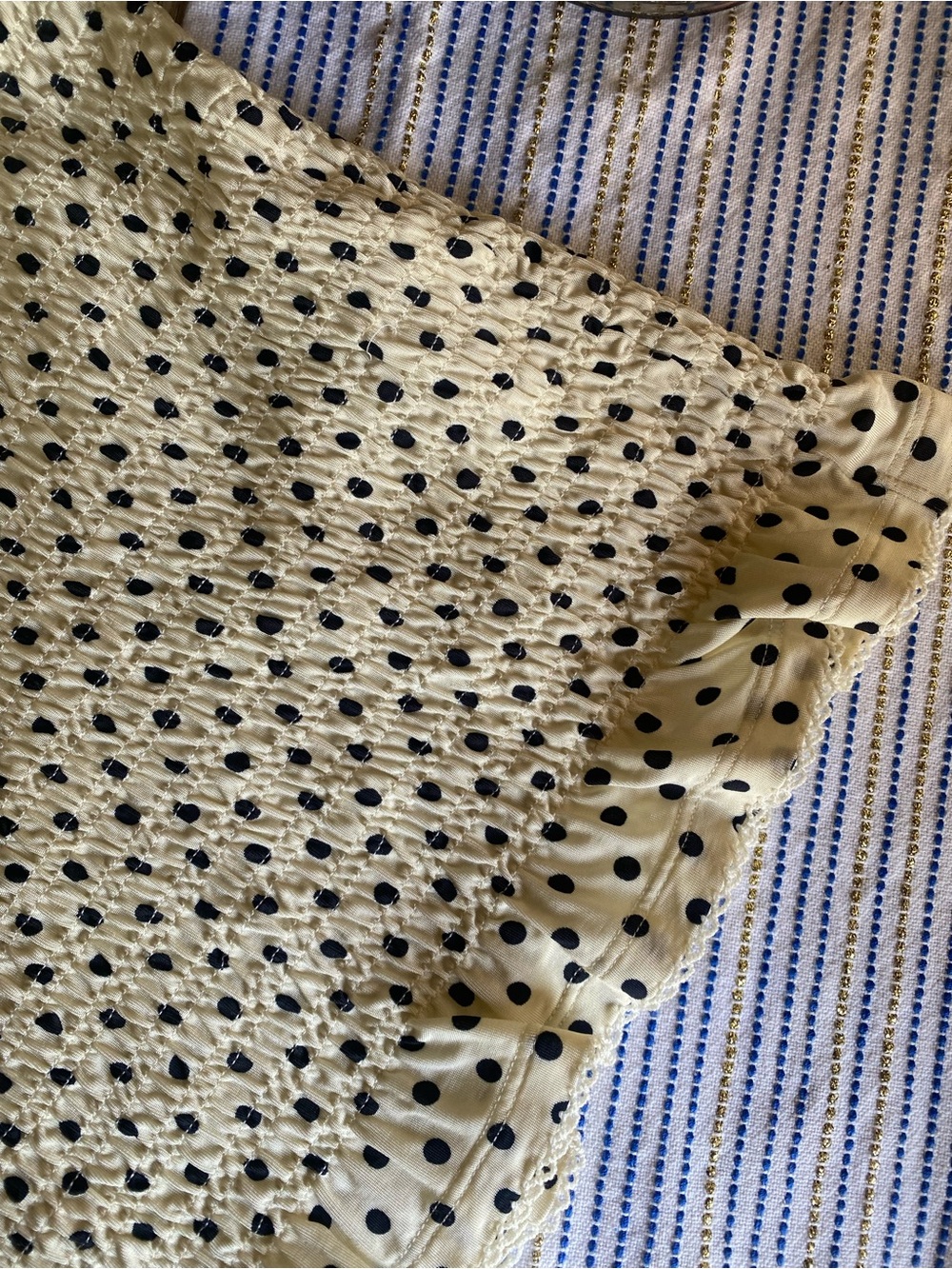 Sandro Racine smocked Polka Dot Beige Black Mock Neck Puff Sleeve Blouse size 4 - Picture 11 of 16